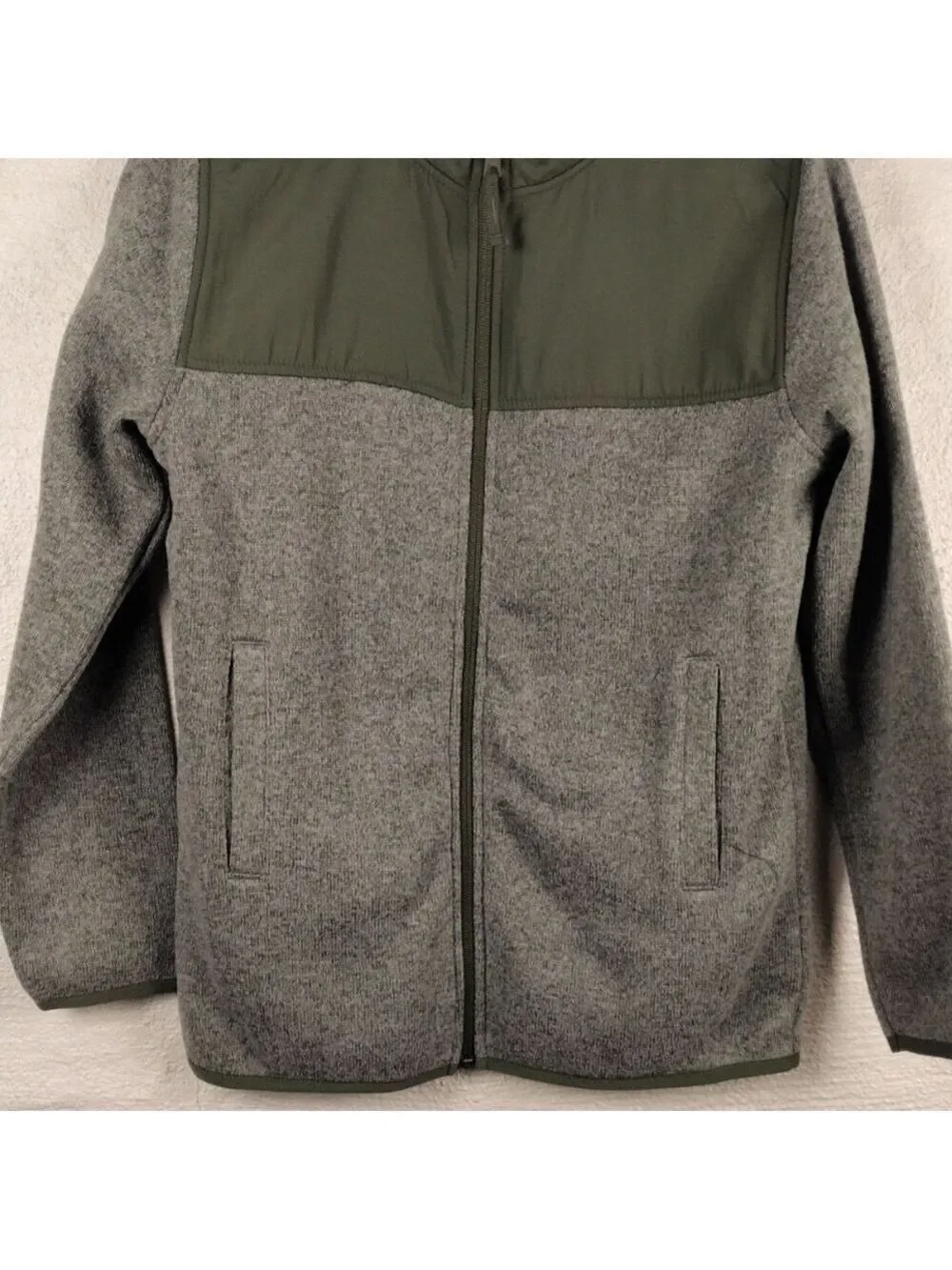 Children's Place Olive Geen Fleece Knit Round Collar Long Sleeve Zip Up Jacket